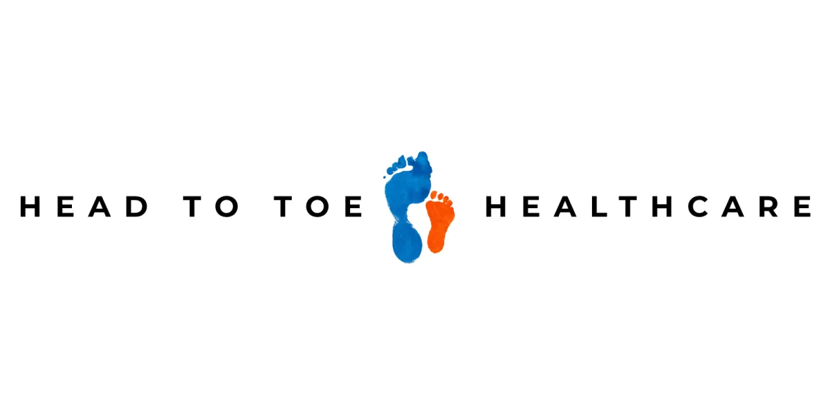 head to toe health care logo with two childrens footprints in the centre